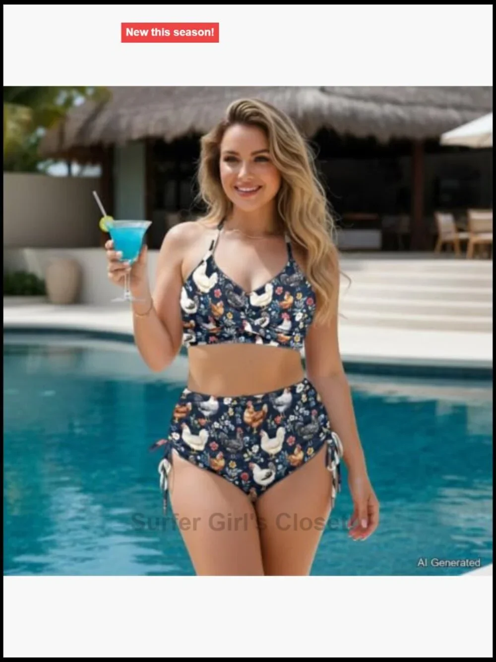 2 Piece Bikini Set with Crisscross Back High Waisted Bottoms Tummy Control